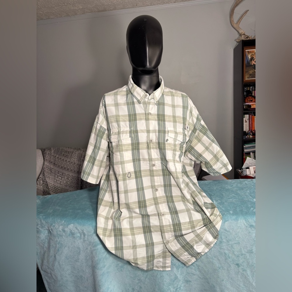 Columbia Green and White Plaid Shirt